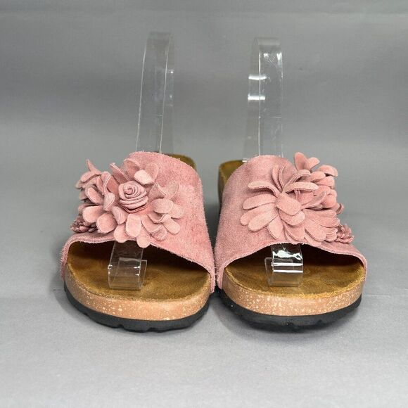 Marina Luna Sandals Women's Size 6.5 Pink Suede Floral Cork Slide Flip Flops - Picture 2 of 12